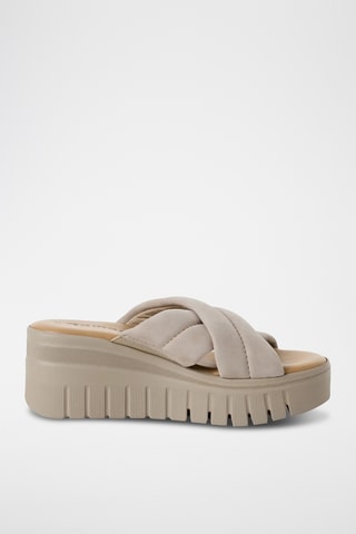 Ciabatte con zeppa in pelle - Beige
