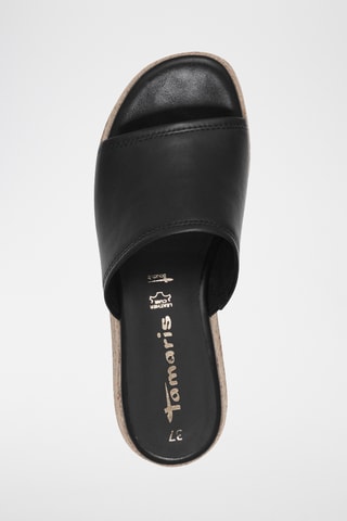 Ciabatte con zeppa in pelle - Nero