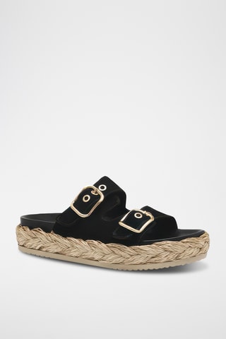 Ciabatte platform in pelle scamosciata - Nero