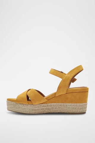 Espadrillas con zeppa in pelle scamosciata - Giallo