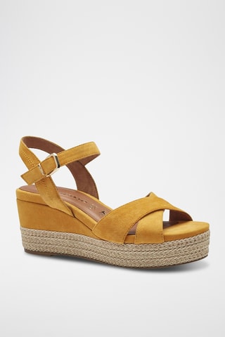 Espadrillas con zeppa in pelle scamosciata - Giallo