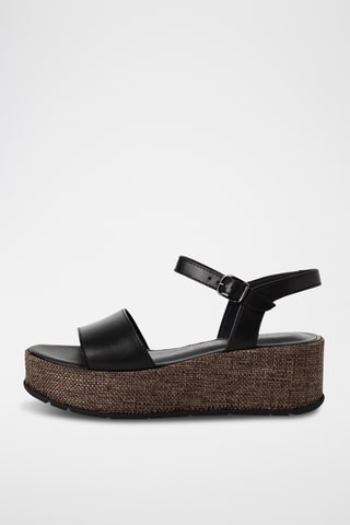 Sandali con zeppa in pelle - Nero