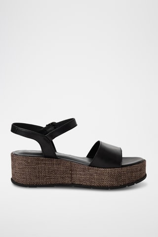 Sandali con zeppa in pelle - Nero