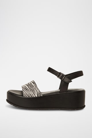 Sandali con zeppa in pelle - Nero