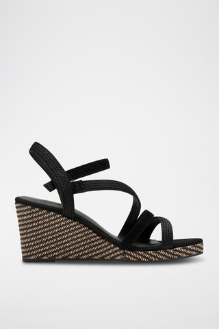 Sandali con zeppa in pelle - Nero