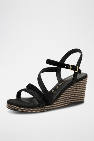 Sandali con zeppa in pelle - Nero