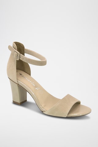 Sandali con tacco in pelle scamosciata - Beige