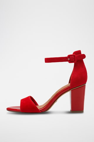 Sandali con tacco in pelle scamosciata - Rosso