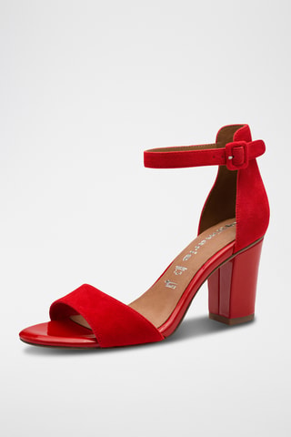 Sandali con tacco in pelle scamosciata - Rosso