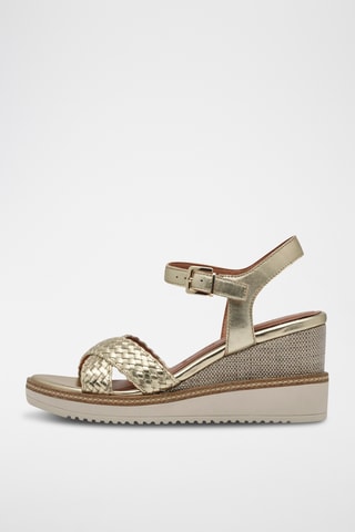 Sandales compensées en cuir - Doré