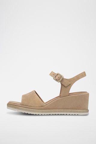 Sandali con zeppa in pelle scamosciata - Beige