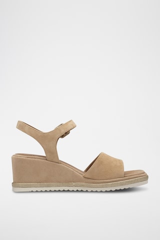 Sandali con zeppa in pelle scamosciata - Beige