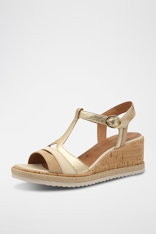 Sandali con zeppa in pelle - Dorato