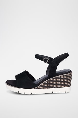 Sandali con zeppa in pelle scamosciata - Nero