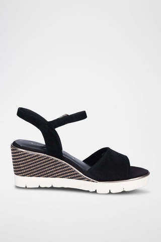 Sandali con zeppa in pelle scamosciata - Nero