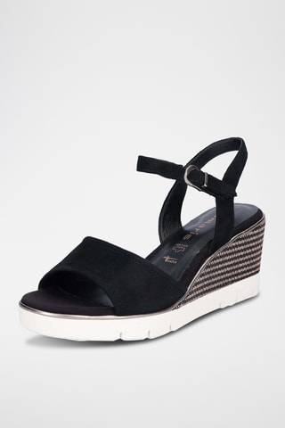 Sandali con zeppa in pelle scamosciata - Nero