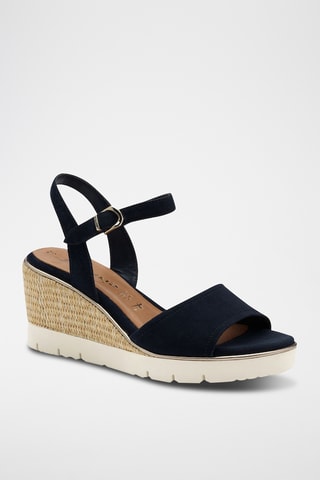 Sandales compensées en nubuck - Bleu marine