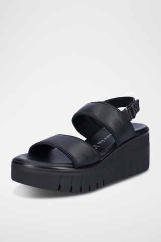 Sandales compensées en cuir - Noir