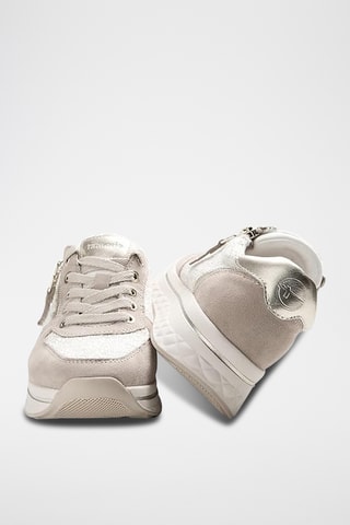 Baskets plateformes en cuir - Beige et doré