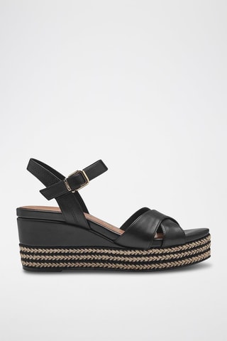 Sandali con zeppa in pelle - Nero