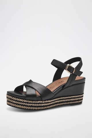 Sandali con zeppa in pelle - Nero