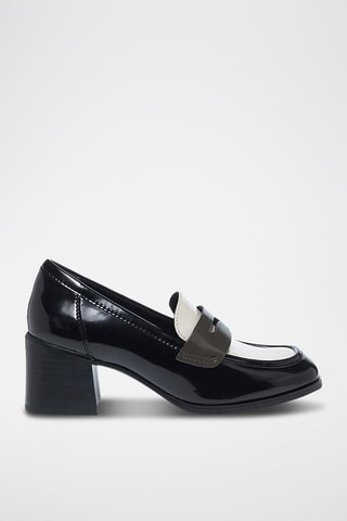 Mocassini con tacco - Verde oliva e nero