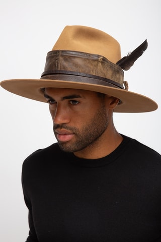 Wollen en Leren Hoed - Beige