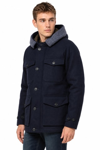 Wollen Parka met Capuchon - Marineblauw