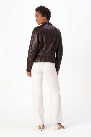 Veste en cuir d’agneau Le Moto Bomber - Marron foncé