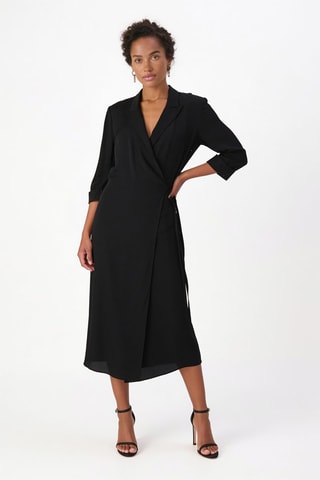 Robe portefeuille en soie Lapel - Noir