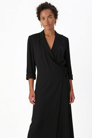 Robe portefeuille en soie Lapel - Noir