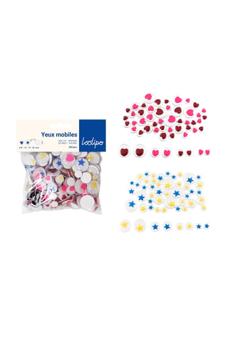 Yeux mobiles adhésifs Etoiles et Cœurs - 200 pièces