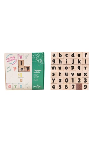 Tampon en bois - Chiffres et lettres minuscules - 36 pièces - Dès 3 ans