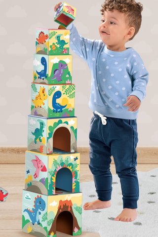Tour de blocs à empiler avec figurines de dinosaures en bois - 11 pièces - Dès 10 mois