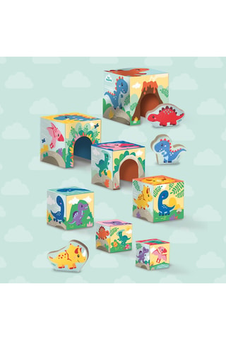 Tour de blocs à empiler avec figurines de dinosaures en bois - 11 pièces - Dès 10 mois