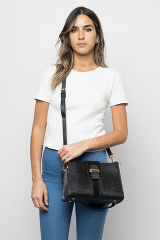 Bandolera de piel de serraje Angelina - Negro