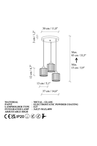 Suspension Yakops - Doré - 3 x 40 W