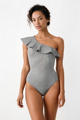 Maillot 1 pièce asymétrique - Gris chiné - Pinko
