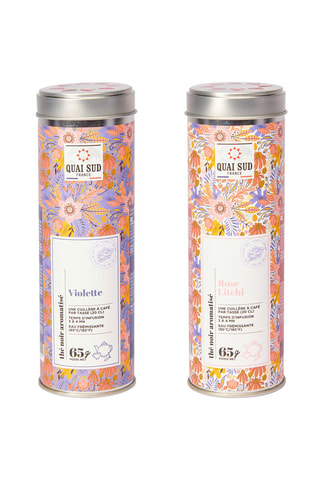 Thé noir rose et litchi - 65 g et Thé noir violette - 65 g