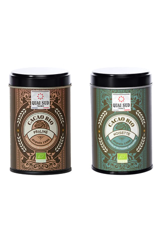 	Cacao aromatisé à la noisette 250 g et 	Cacao aromatisé praliné 100% bio - 250 g