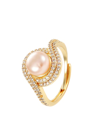 Bague - Plaqué or jaune, zircons et perle de culture