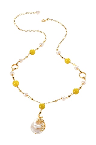 Collana - Placcato oro giallo, citrini e perle coltivate