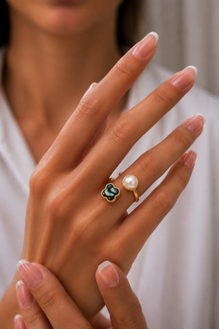 Bague - Plaqué or jaune, nacre et perle de culture