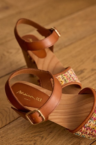 Sandali con tacco in pelle - Marrone