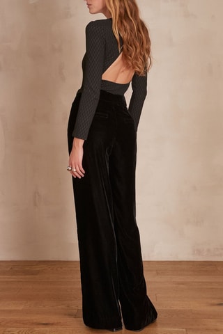 Pantaloni larghi in velluto a vita alta - Nero