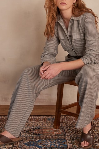Pantaloni in lino - Grigio melange
