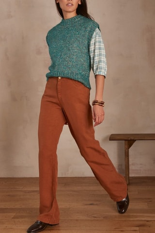 Jeans straight in lino - Marrone