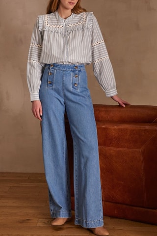 Jeans larghi a vita alta - Celeste