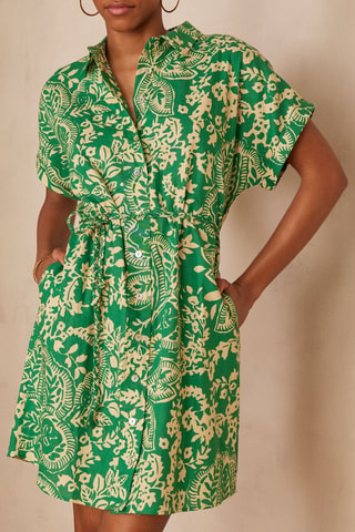 Abito a camicia in lino - Verde