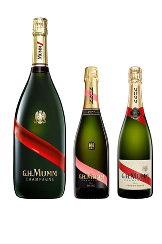 6 x Champagne Cordon Rouge Brut, 6 x Champagne Brut Le Rosé - G.H Mumm - 12 x 75 cl et 1 x Champagne Magnum Grand Cordon avec coffret en bois - 150 cl 